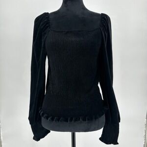 NEW Truth‎ by Republic Black Velvet Smocked Long Sleeve Top Goth Emo Whimsical M
